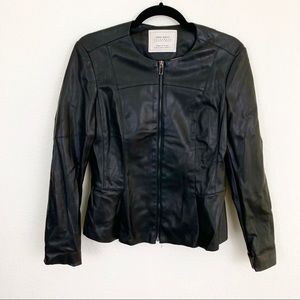 Zara Basic Black Faux Leather Jacket Size M